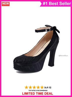 Mary Jane Gothic Platform Pumps Lace Flower Block High Heels